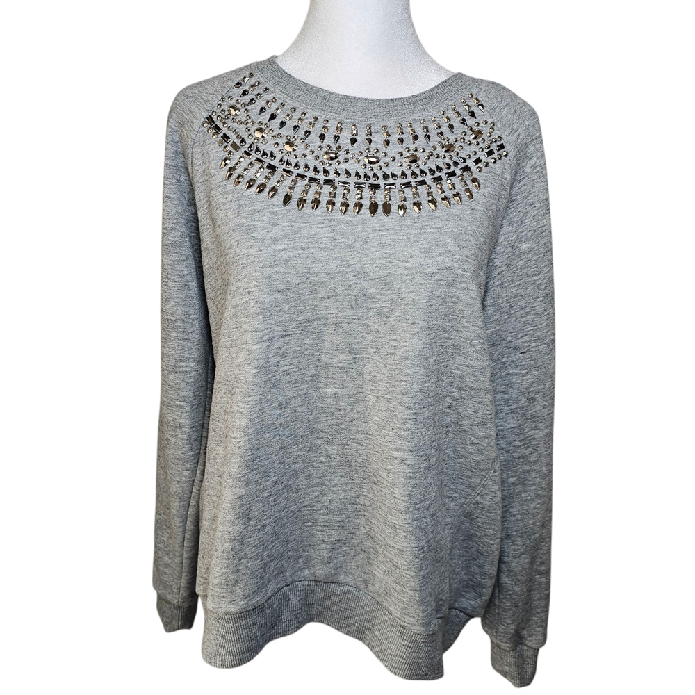 BCBG Gray‎ Embellished Crew Neck Sweater